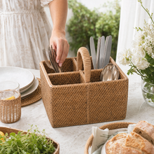 Hand Woven Rattan Wicker Flatware Caddy