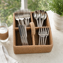 Hand Woven Rattan Wicker Flatware Caddy