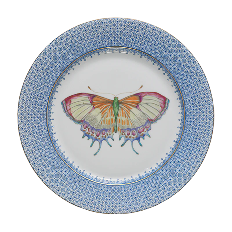 CORNFLOWER LACE DESSERT PLATE W/BUTTERFLY
