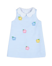 Stripe Birdseye Pique Dress with Petal Collar and Flowers