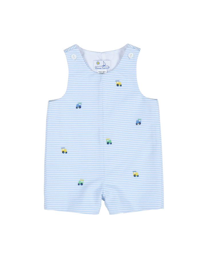 Stripe Birdseye Pique Shortall With Embroidered Trains