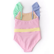 Ruffle Shoulder Swimsuit 1 Piece  MULTI SEERSUCKER