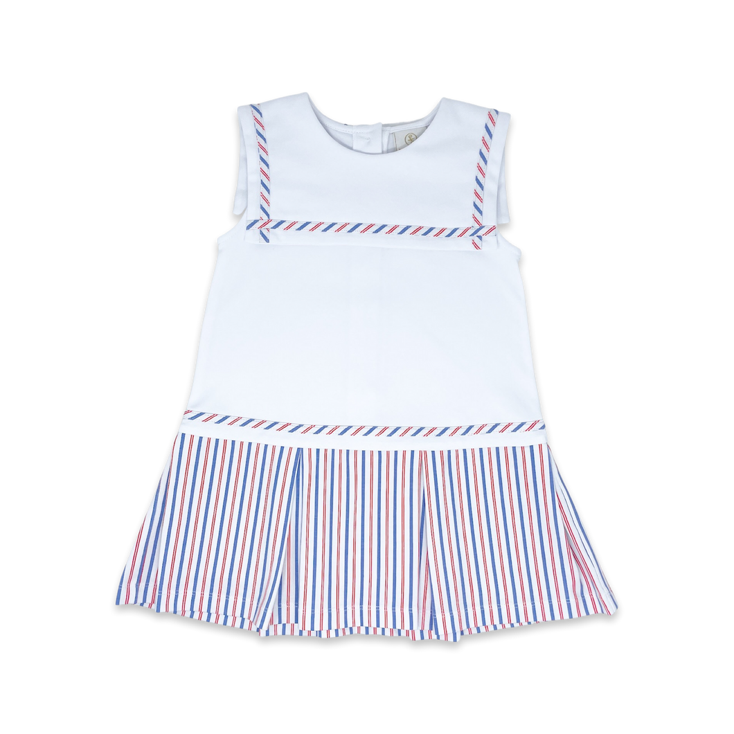 Hadley Dress - White, Patriotic Pinstripe   w-gdr704sur123