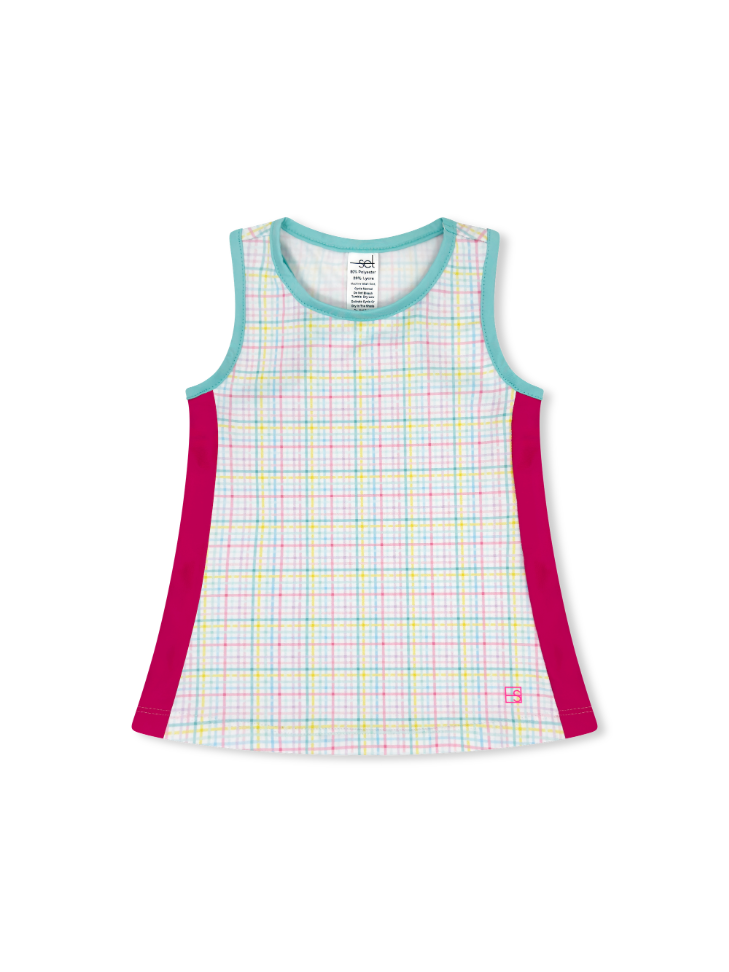Nicole Tank - Palm Island Windowpane, Cotton Candy Pink, Power Pink