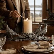 Pewter Pheasants Pillar Hurricane Centerpiece