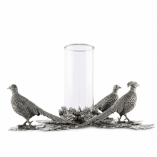 Pewter Pheasants Pillar Hurricane Centerpiece
