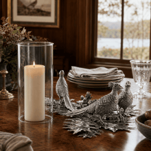 Pewter Pheasants Pillar Hurricane Centerpiece