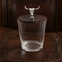 Hand Blown Glass Ice Bucket with Cow Skull Knob