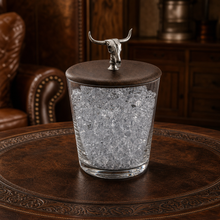 Hand Blown Glass Ice Bucket with Cow Skull Knob