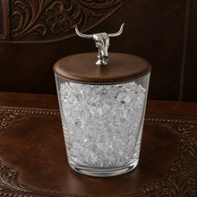 Hand Blown Glass Ice Bucket with Cow Skull Knob