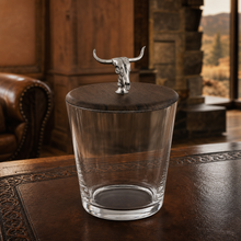 Hand Blown Glass Ice Bucket with Cow Skull Knob