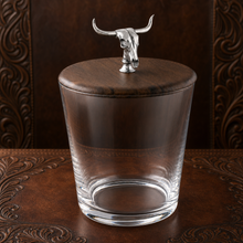 Hand Blown Glass Ice Bucket with Cow Skull Knob