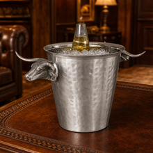 Steel Ice Bucket with Long Horn Steer Handles