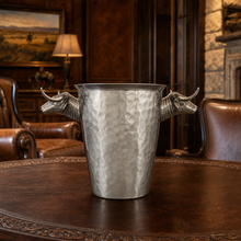 Steel Ice Bucket with Long Horn Steer Handles