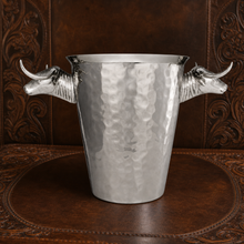 Steel Ice Bucket with Long Horn Steer Handles