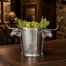 Steel Ice Bucket with Long Horn Steer Handles