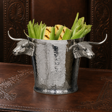 Steel Ice Bucket with Long Horn Steer Handles