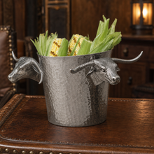 Steel Ice Bucket with Long Horn Steer Handles