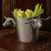 Steel Ice Bucket with Long Horn Steer Handles