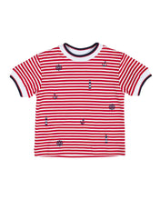 Stripe Knit Tshirt with navy pull-over shorts