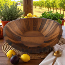 Munich Pattern Large Acacia  Wood Salad Bowl