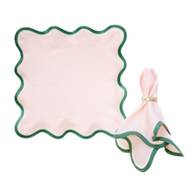 Set of 4 Linen Scalloped Square | Peony Pink with Pine Green