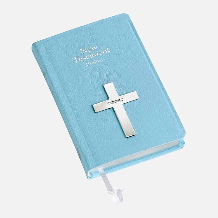 Blue Bible w/ Siver Cross-NT1-ss-blue