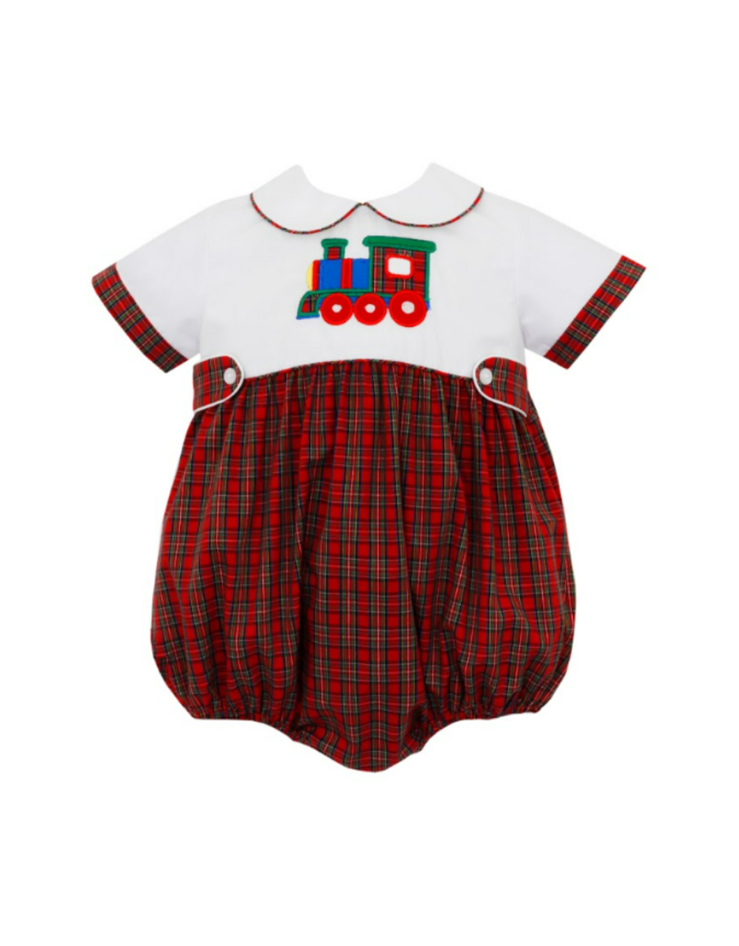 Red Plaid Boys Bubble with Train