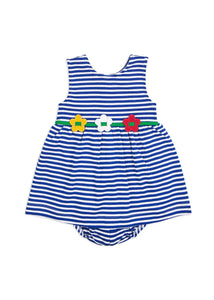 Stripe Knit Romper With Flowers