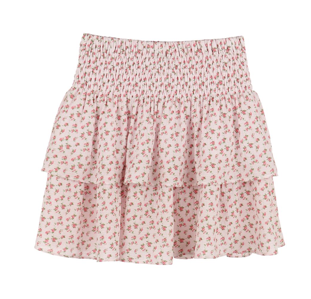 Audrey Smocked Tiered Skirt - Rose Pink Floral