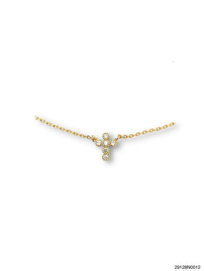 Antique hand set petite cross short necklace with high quality CZ