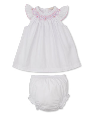 Woven dress set w/ hand smk White and pink