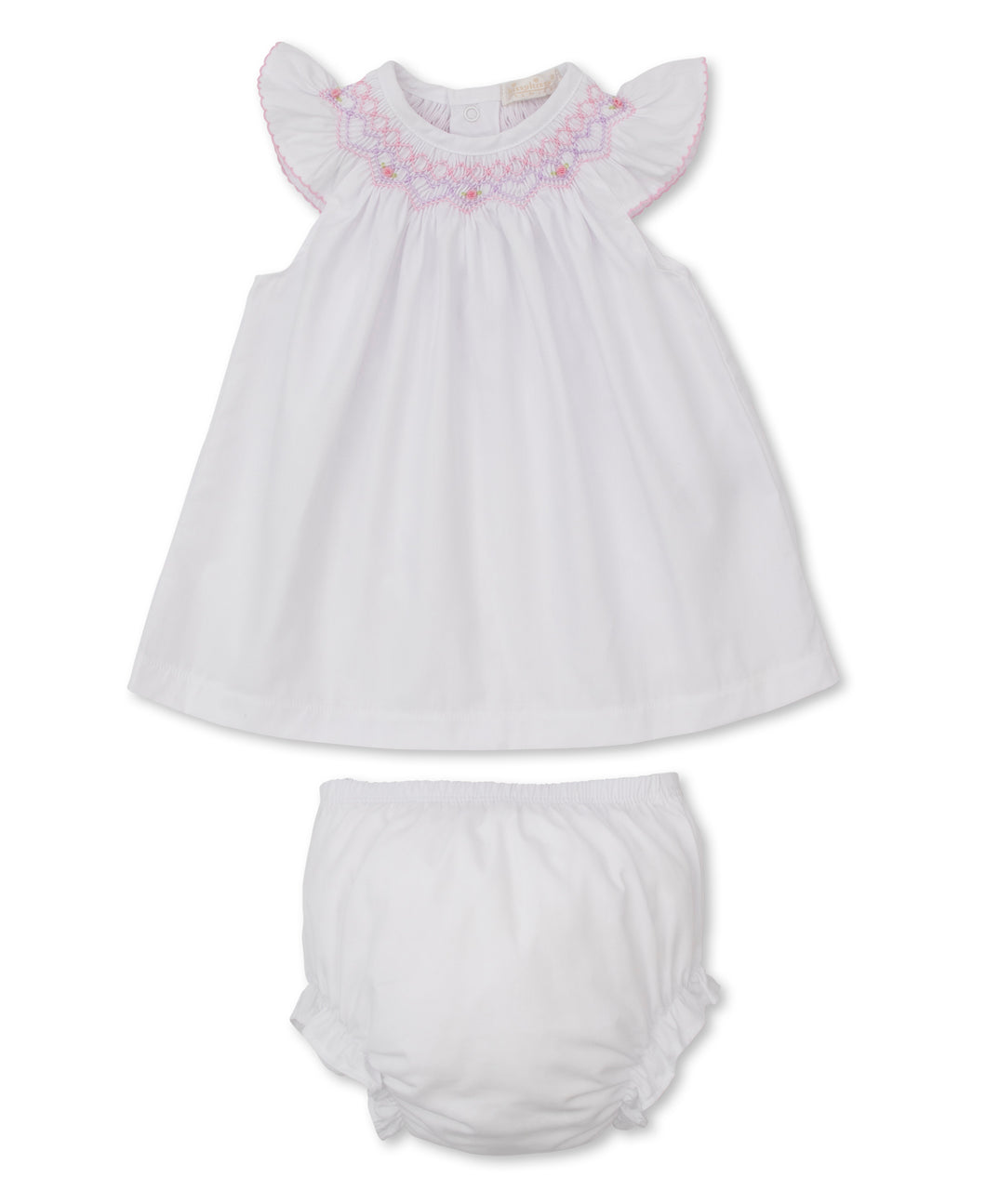 Woven dress set w/ hand smk White and pink