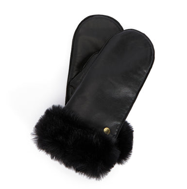 BARBOUR DANIELLA LEATHER MITTENS-Black