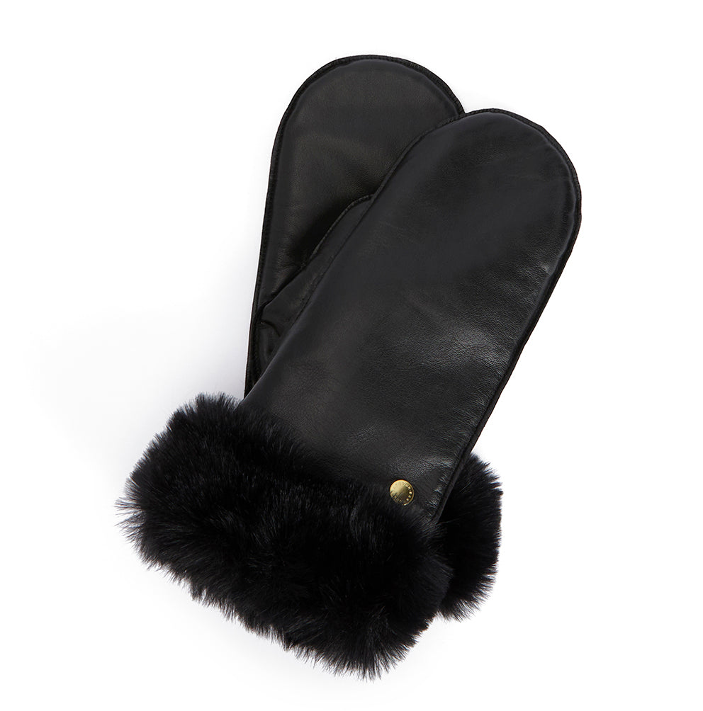 BARBOUR DANIELLA LEATHER MITTENS-Black