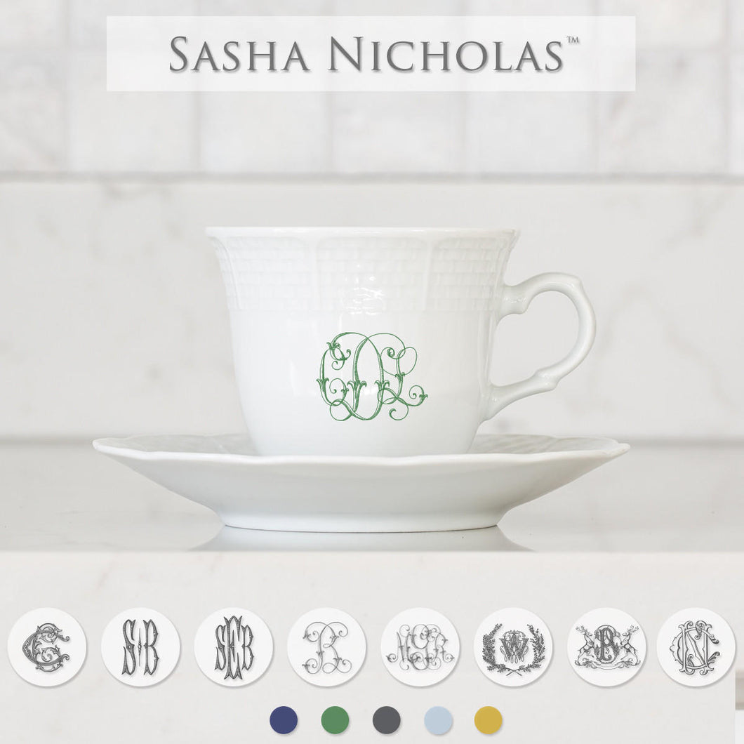 Weave Cup+Saucer w/Monogram