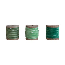 Green 10 Yard Velvet Ribbon on Wood Spool, 3 Colors