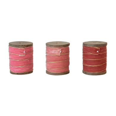 5 Yard Velvet Ribbon w/ Metallic Edges on Wood Spool, 3 Colors Pink