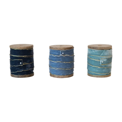 5 Yard Velvet Ribbon w/ Metallic Edges on Wood Spool, 3 Colors
