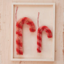 Sisal Bottle Brush Candy Cane Ornament with Stripes, Pink & Red