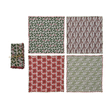 Linen Printed Scalloped Napkins with Stitched Edges Set of 4