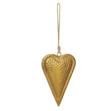 Embossed Metal Heart Shaped Bell, Antique Gold Finish