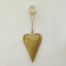 Embossed Metal Heart Shaped Bell, Antique Gold Finish
