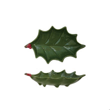 Hand-Painted Holly Leaf Shaped Footed Tray with Berries