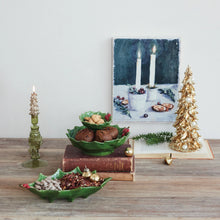 Hand-Painted Holly Leaves Shaped Bowl with Berries